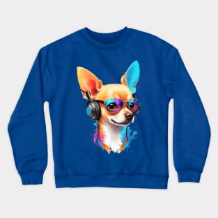 Colorful dog with headphones and glasses - Chihuahua dog Crewneck Sweatshirt